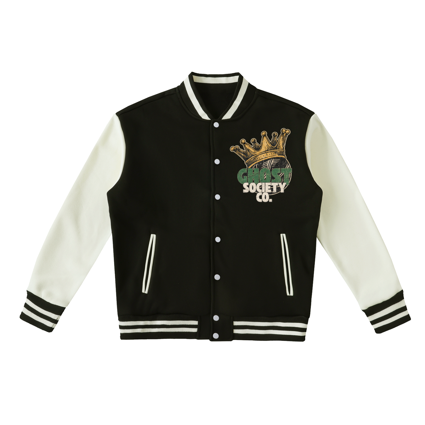 GHOST SOCIETY CO. Two-Tone Fleeced Varsity Jacket