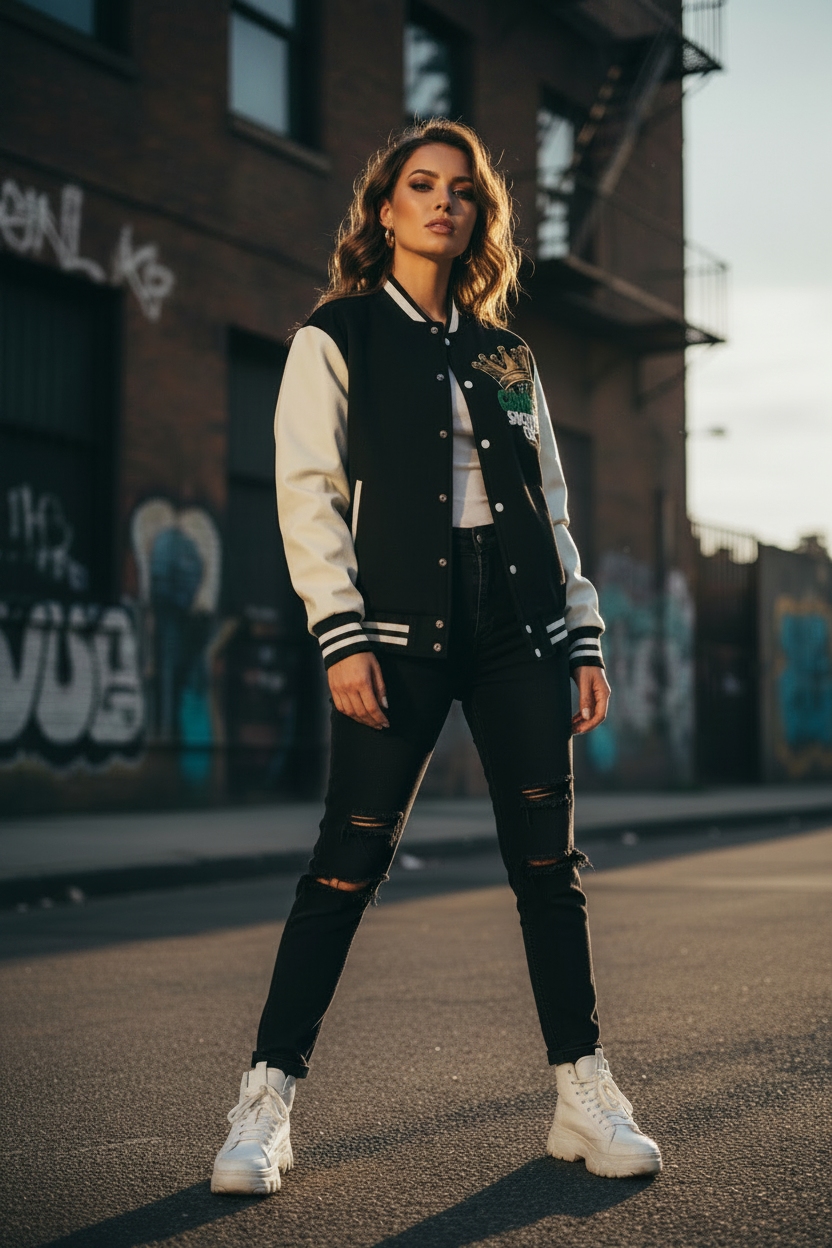 GHOST SOCIETY CO. Two-Tone Fleeced Varsity Jacket