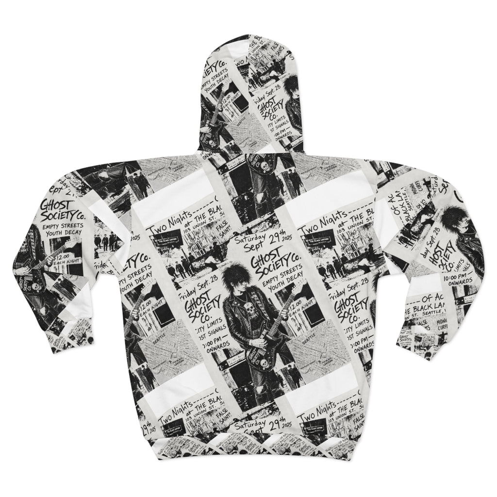 GHOST SOCIETY CO.  Punk Rock Concert Flyer Unisex Zip Hoodie (AOP)
