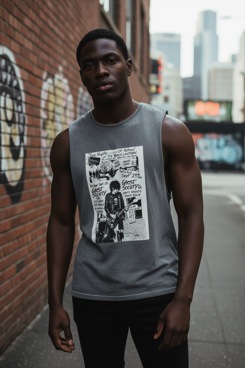GHOST SOCIETY CO. Punk Rock Concert Flyer Unisex Stonewash Tank Top