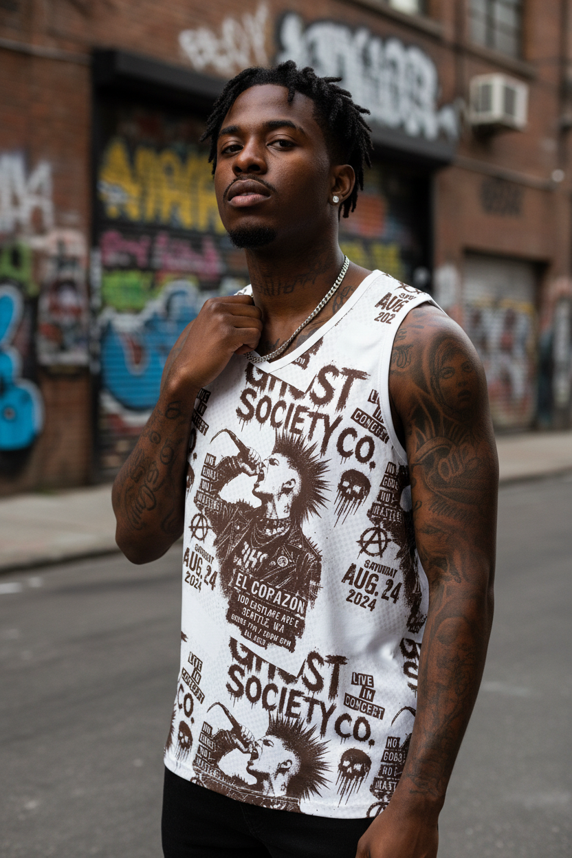 GHOST SOCIETY CO.  Punk Rock Concert Flyer Basketball Jersey (AOP)