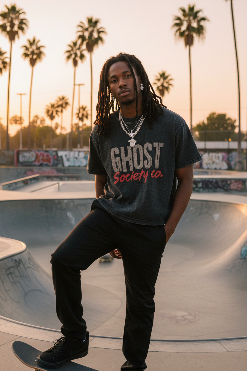 GHOST SOCIETY CO. Mineral Wash Boxy Cotton T-Shirt