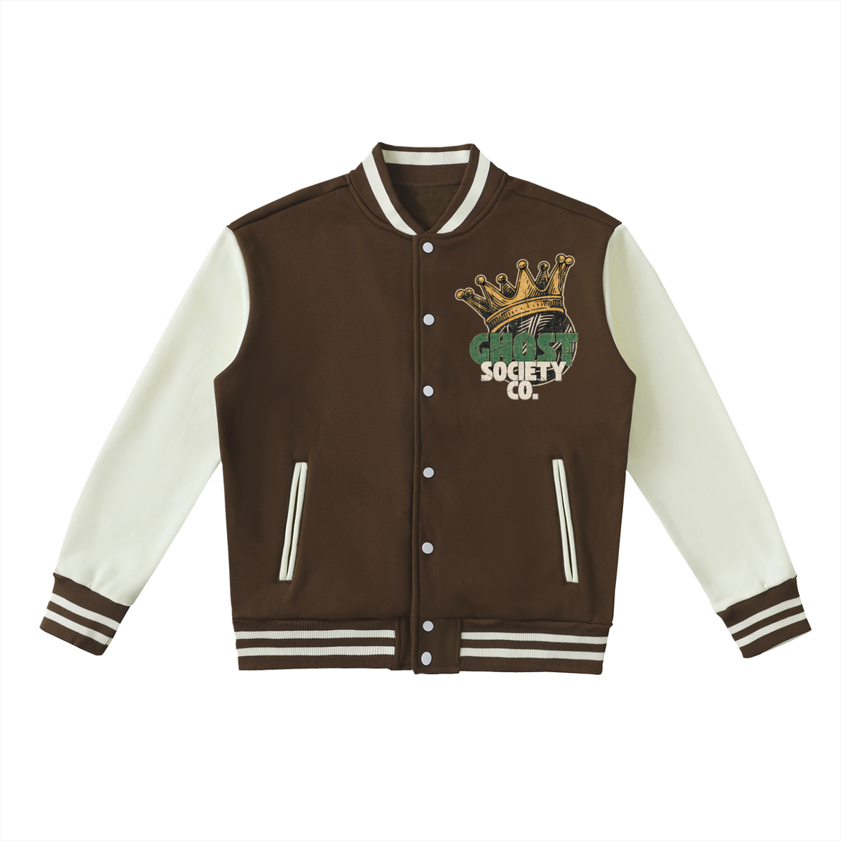 GHOST SOCIETY CO. Two-Tone Fleeced Varsity Jacket