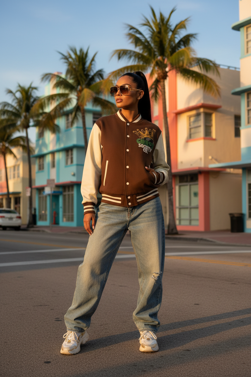 GHOST SOCIETY CO. Two-Tone Fleeced Varsity Jacket