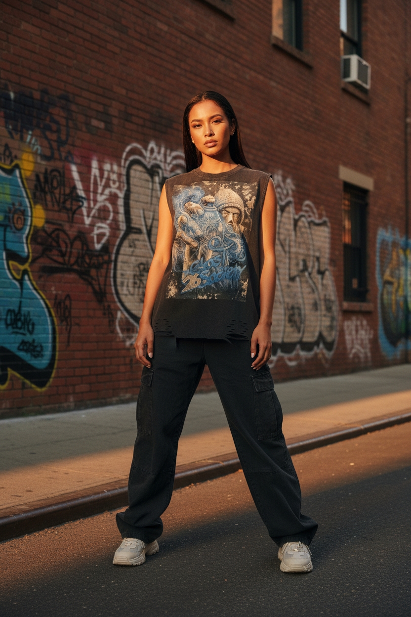 GHOST SOCIETY CO. Snow Washed Raw-Hem Tank Top