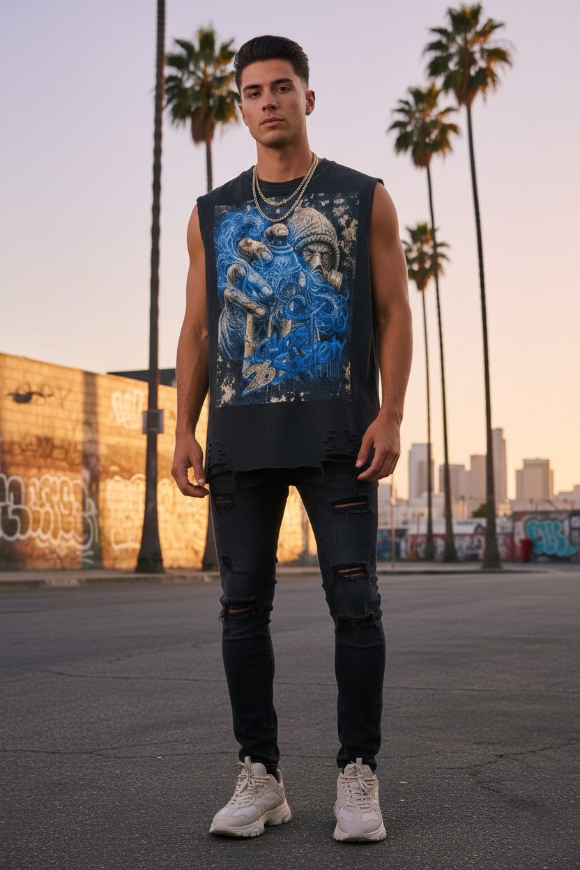 GHOST SOCIETY CO. Snow Washed Raw-Hem Tank Top