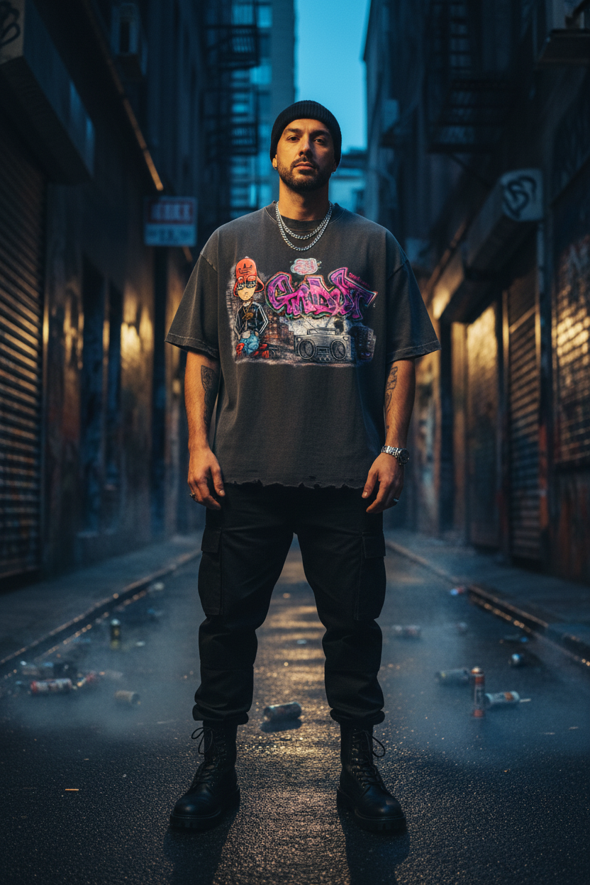 GHOST SOCIETY CO. Snow Wash Raw-Hem Boxy T-shirt