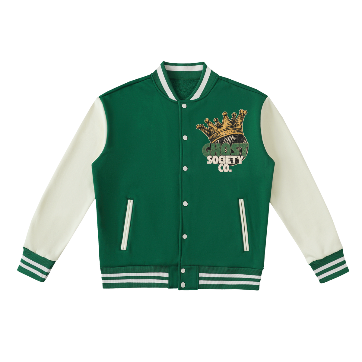GHOST SOCIETY CO. Two-Tone Fleeced Varsity Jacket