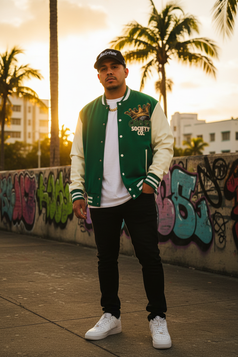 GHOST SOCIETY CO. Two-Tone Fleeced Varsity Jacket