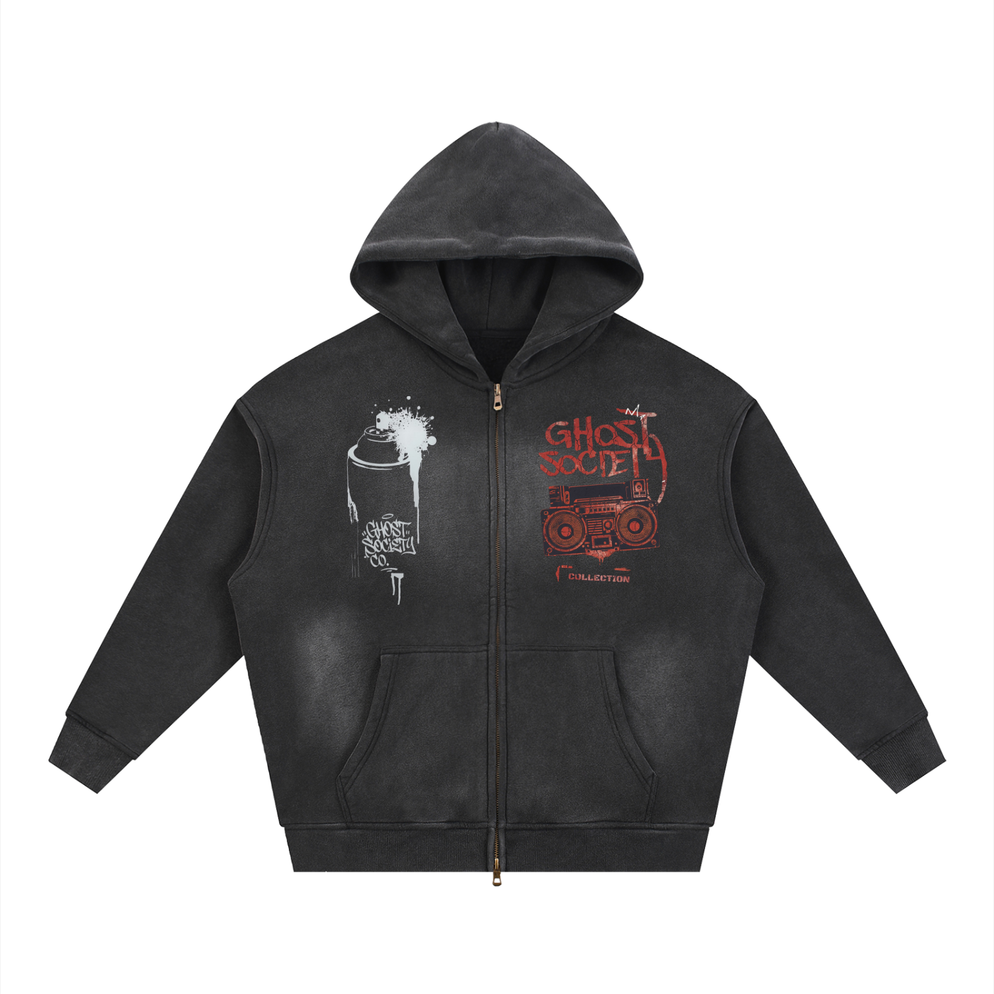 GHOST SOCIETY CO. Sunfade Two-way Zipper Boxy Fleece Hoodie