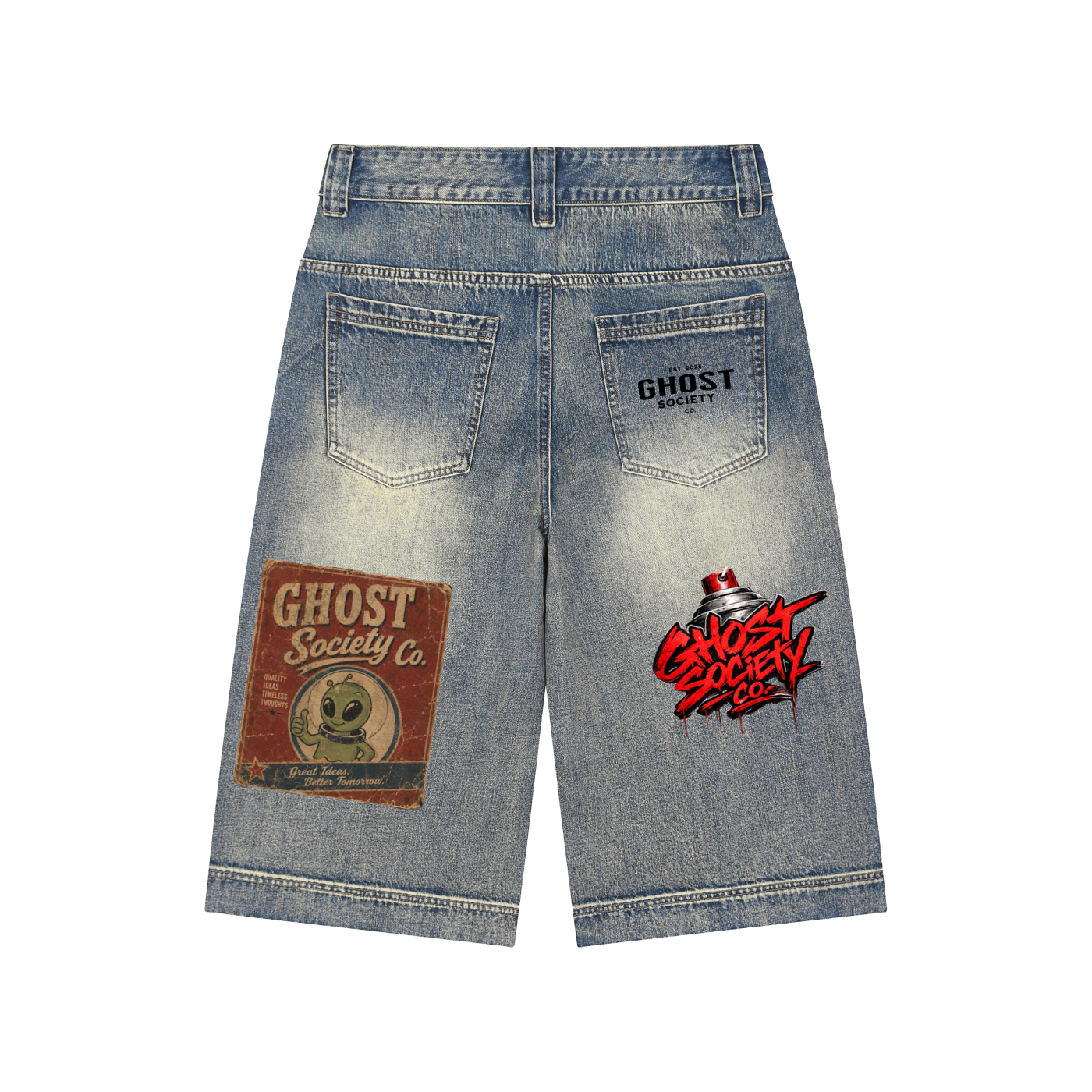 GHOST SOCIETY CO. Vintage Wash Baggy Denim Shorts