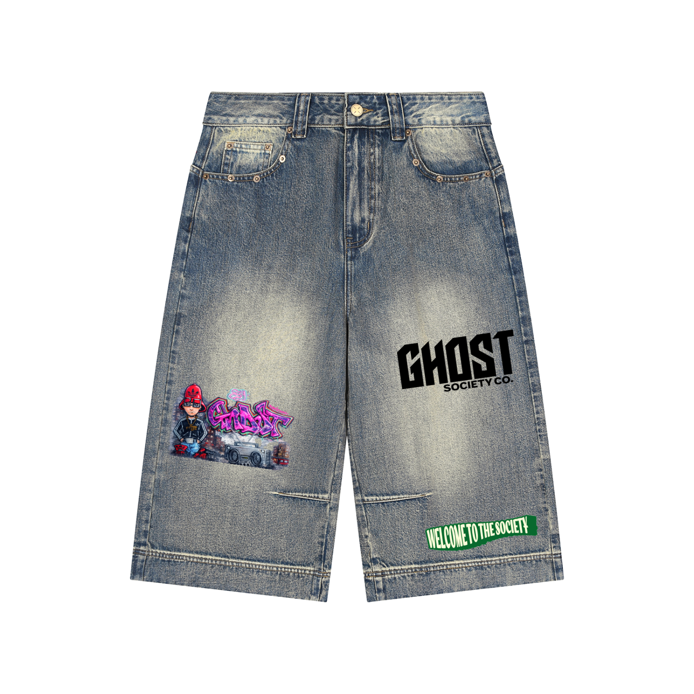GHOST SOCIETY CO. Vintage Wash Baggy Denim Shorts