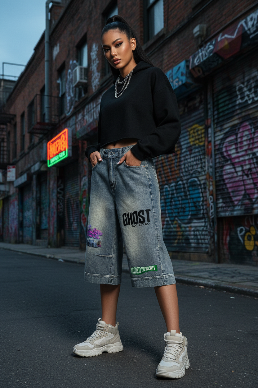 GHOST SOCIETY CO. Vintage Wash Baggy Denim Shorts