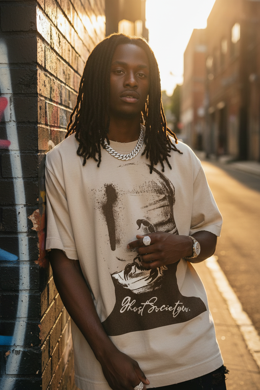 GHOST SOCIETY CO. Heavyweight Vintage Washed Frayed T-Shirt