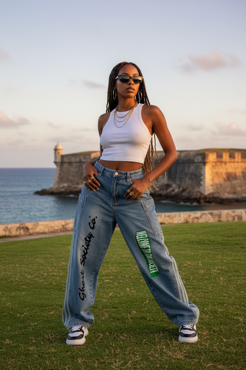 GHOST SOCIETY CO, Women's Vintage Wash Barrel Leg Jeans