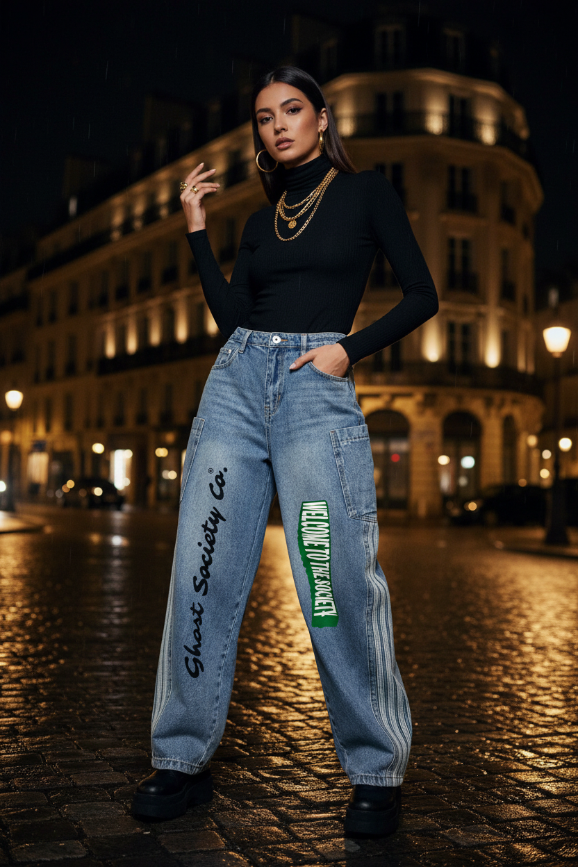 GHOST SOCIETY CO, Women's Vintage Wash Barrel Leg Jeans