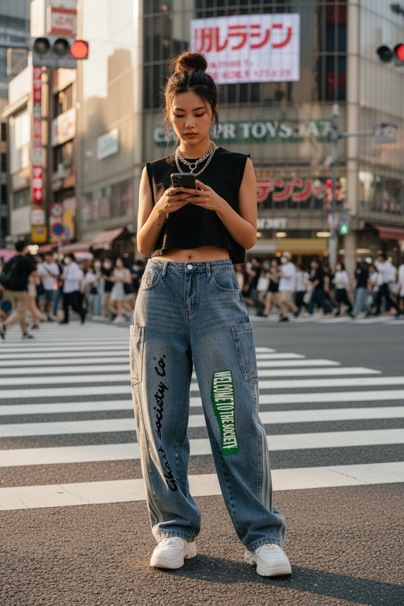 GHOST SOCIETY CO, Women's Vintage Wash Barrel Leg Jeans