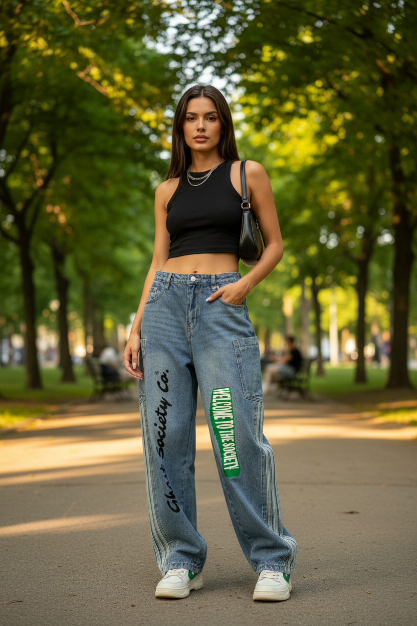 GHOST SOCIETY CO, Women's Vintage Wash Barrel Leg Jeans