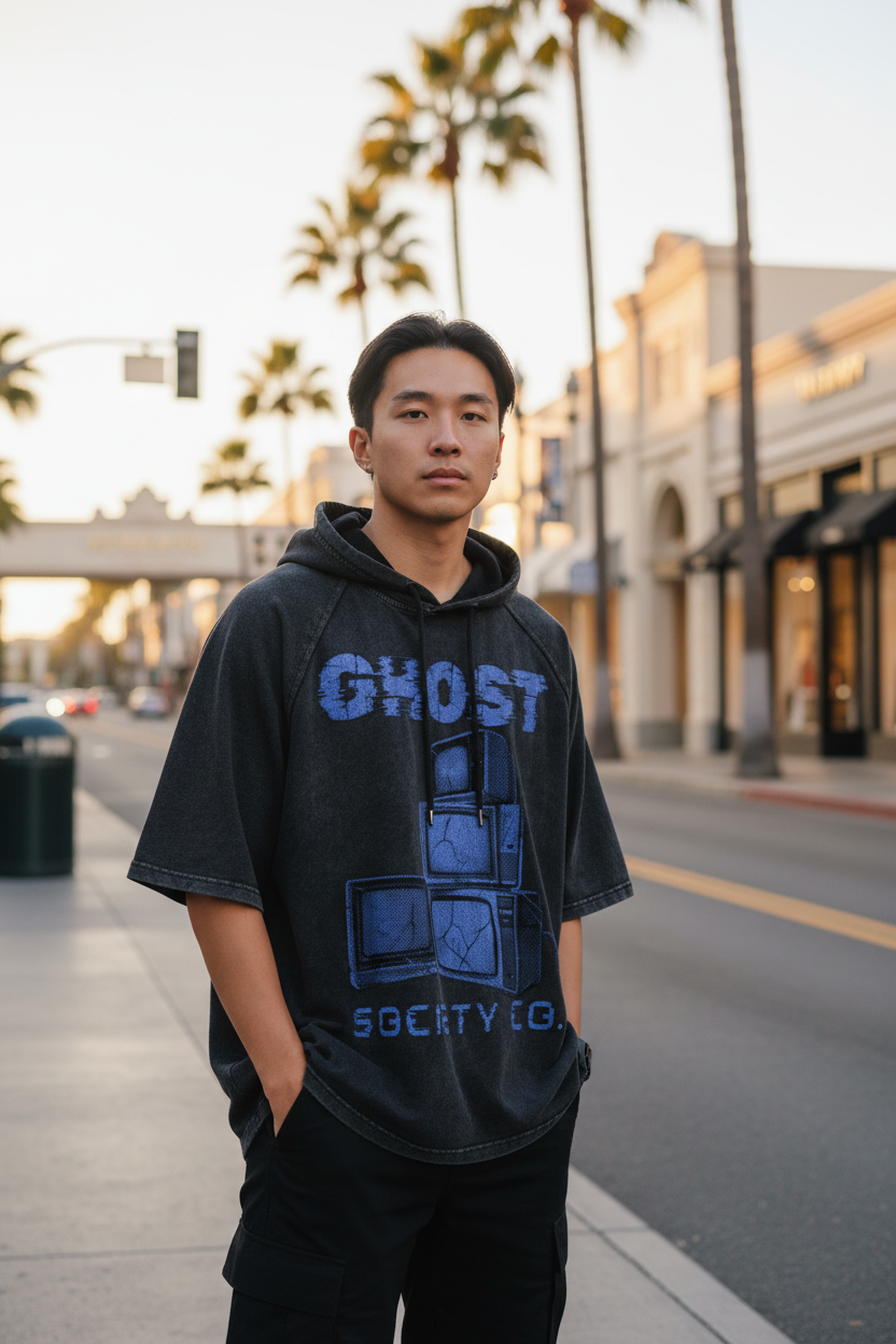 GHOST SOCIETY CO. Snow Washed Hooded Boxy T-Shirt