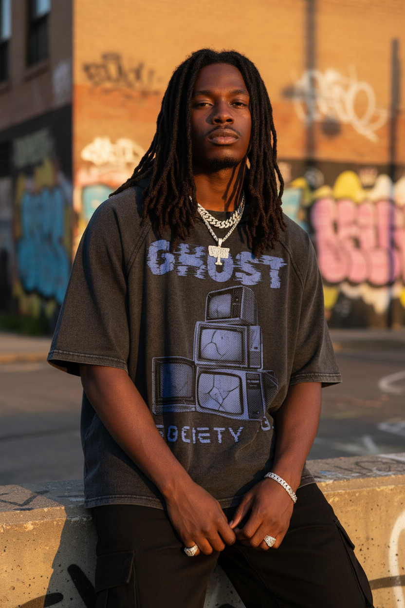 GHOST SOCIETY CO. Snow Washed Hooded Boxy T-Shirt