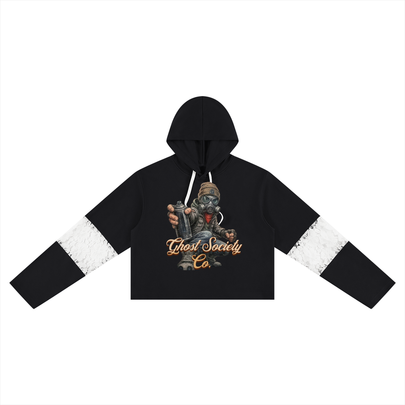 GHOST SOCIETY CO. Women’s Cropped Lace-Panel Hoodie