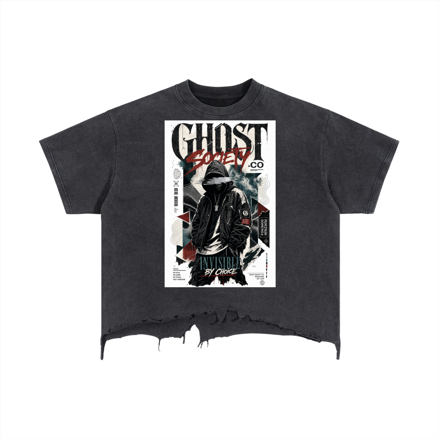 GHOST SOCIETY CO. Vintage Wash Boxy Distressed Hem T-Shirt