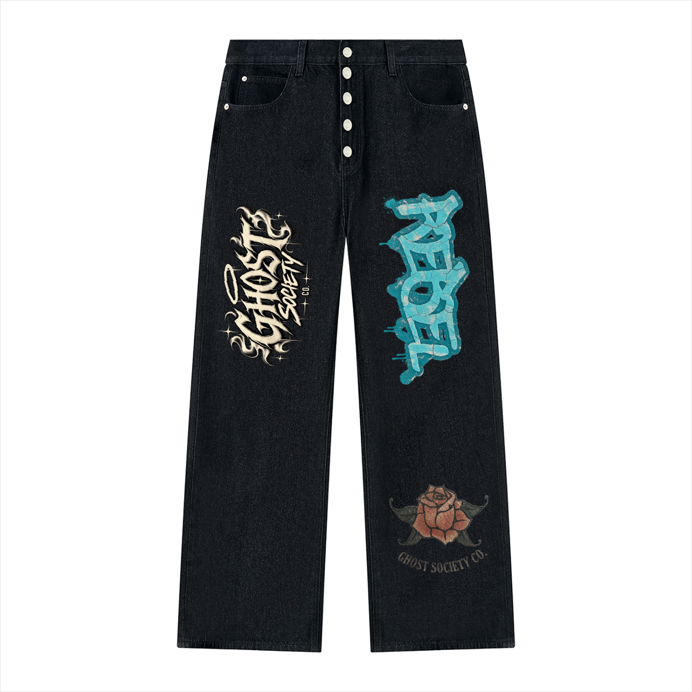 GHOST SOCIETY CO. Men's Vintage Wash Wide Leg Denim Jeans