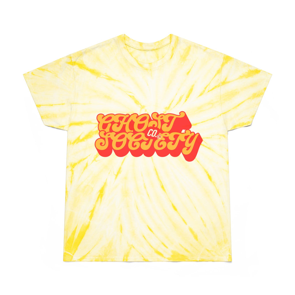 Yellow Cyclone Tie-Dye Tee with Retro Script Logo
