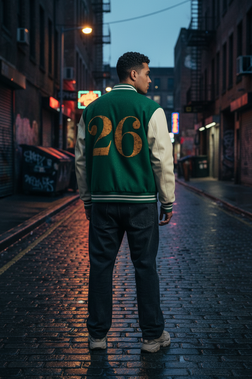 GHOST SOCIETY CO. Two-Tone Fleeced Varsity Jacket
