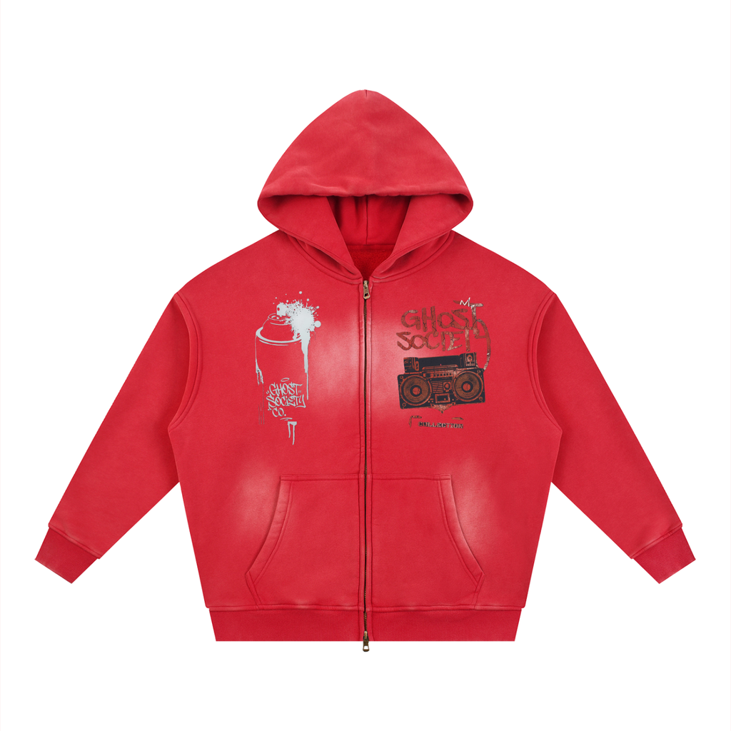 GHOST SOCIETY CO. Sunfade Two-way Zipper Boxy Fleece Hoodie