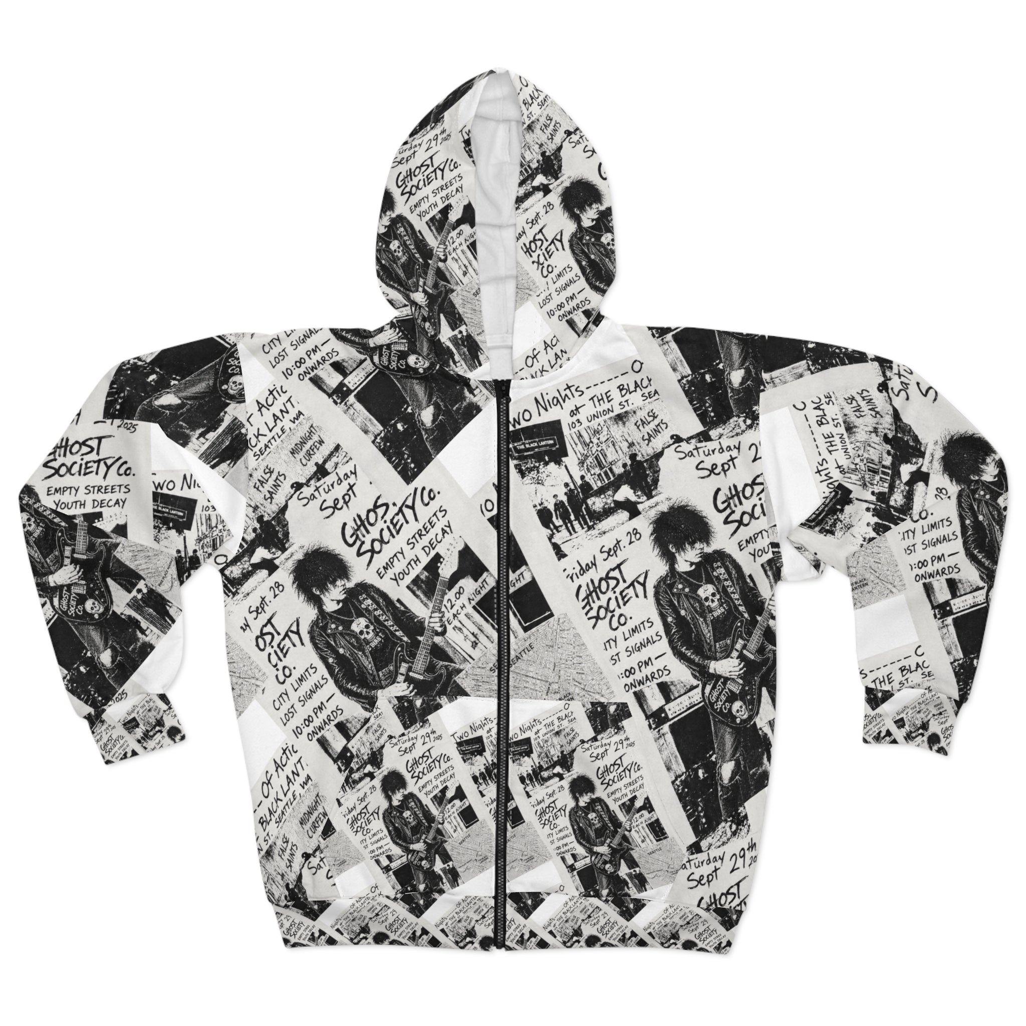 GHOST SOCIETY CO.  Punk Rock Concert Flyer Unisex Zip Hoodie (AOP)