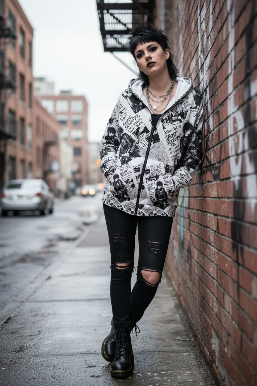 GHOST SOCIETY CO.  Punk Rock Concert Flyer Unisex Zip Hoodie (AOP)