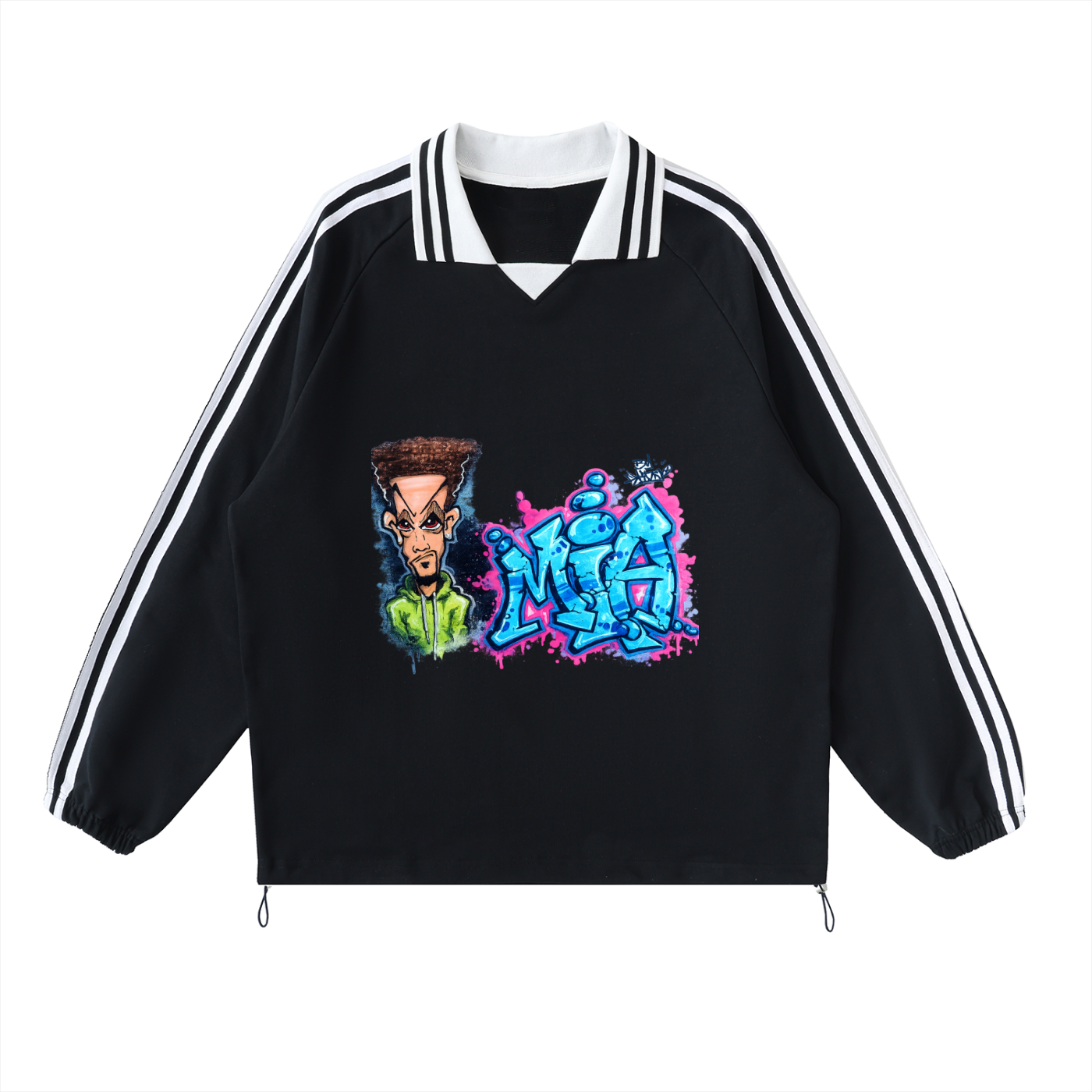 GHOST SOCIETY CO. MIA. Contrast Striped Lapel Collar Sweatshirt