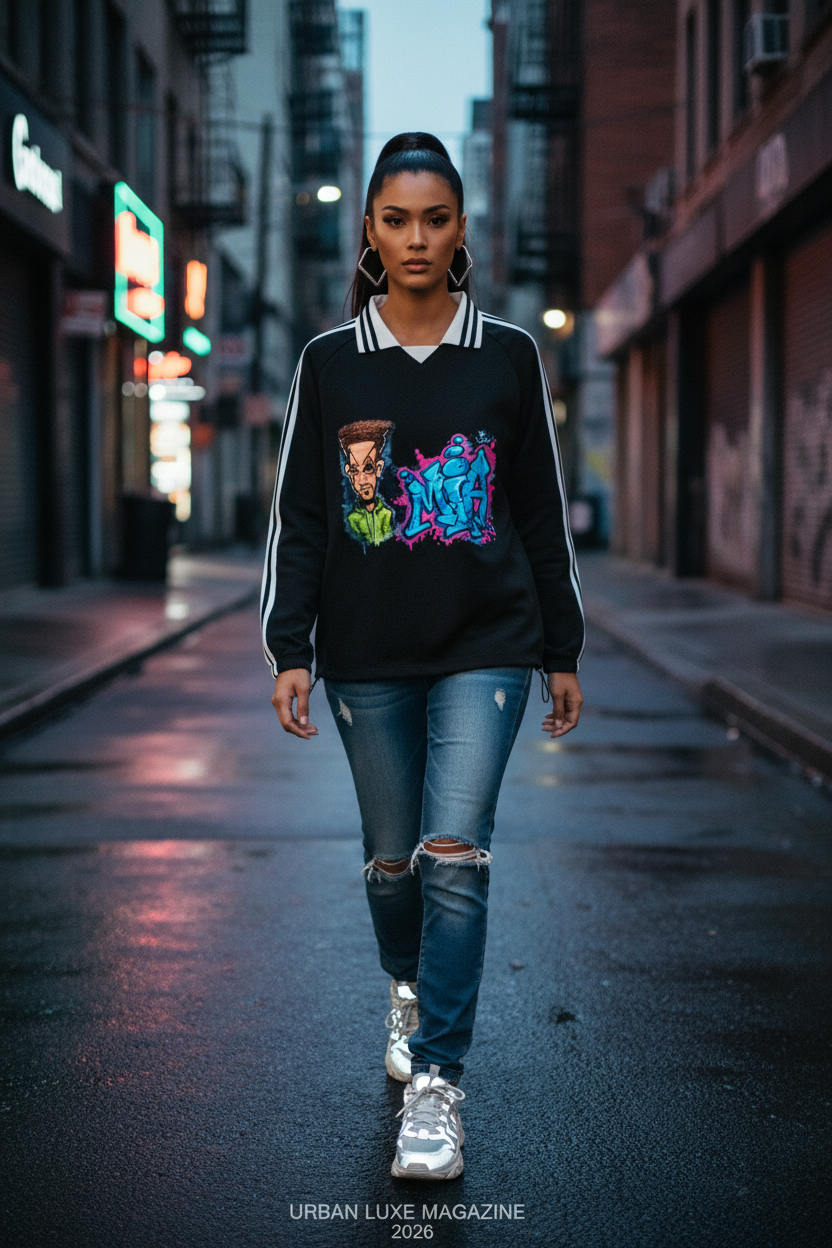 GHOST SOCIETY CO. MIA. Contrast Striped Lapel Collar Sweatshirt