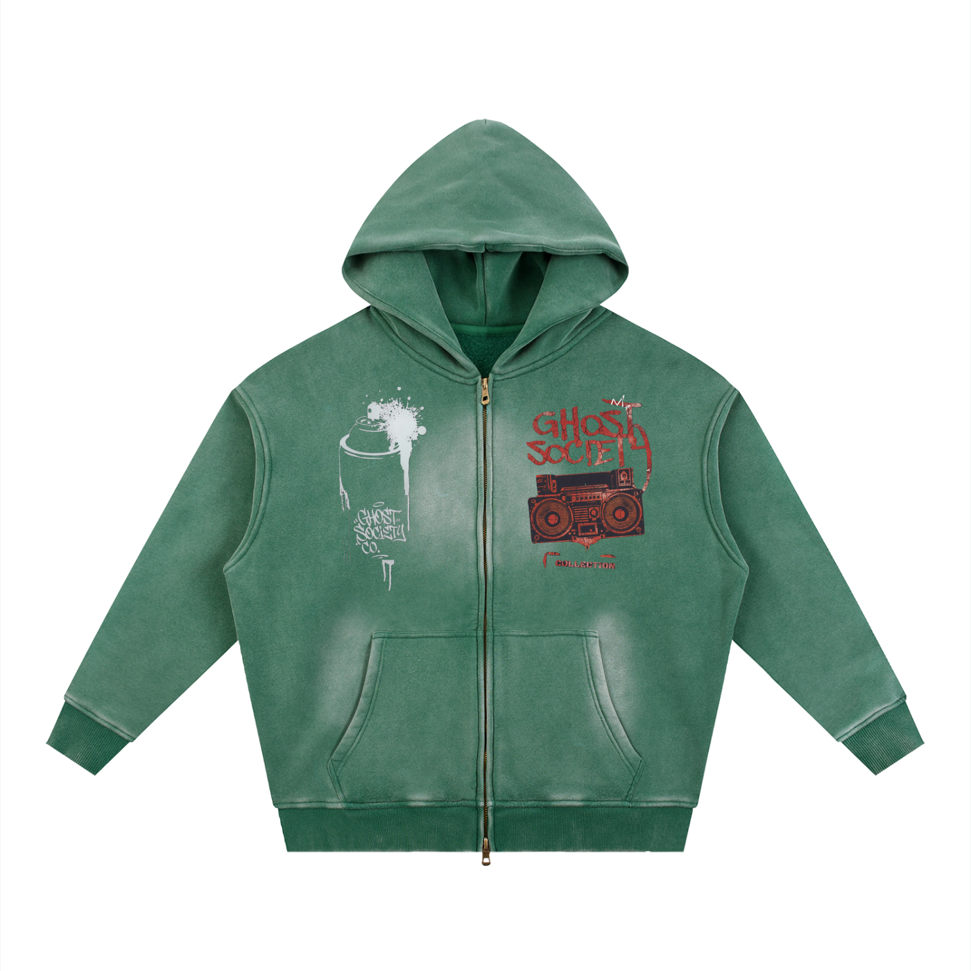 GHOST SOCIETY CO. Sunfade Two-way Zipper Boxy Fleece Hoodie