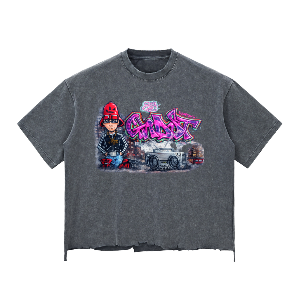 GHOST SOCIETY CO. Snow Wash Raw-Hem Boxy T-shirt