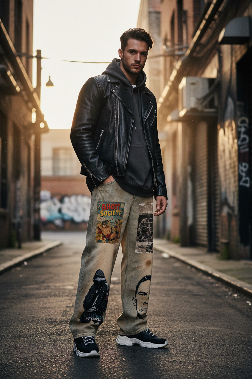 GHOST SOCIETY CO. Men's Vintage Wash Barrel Leg Jeans