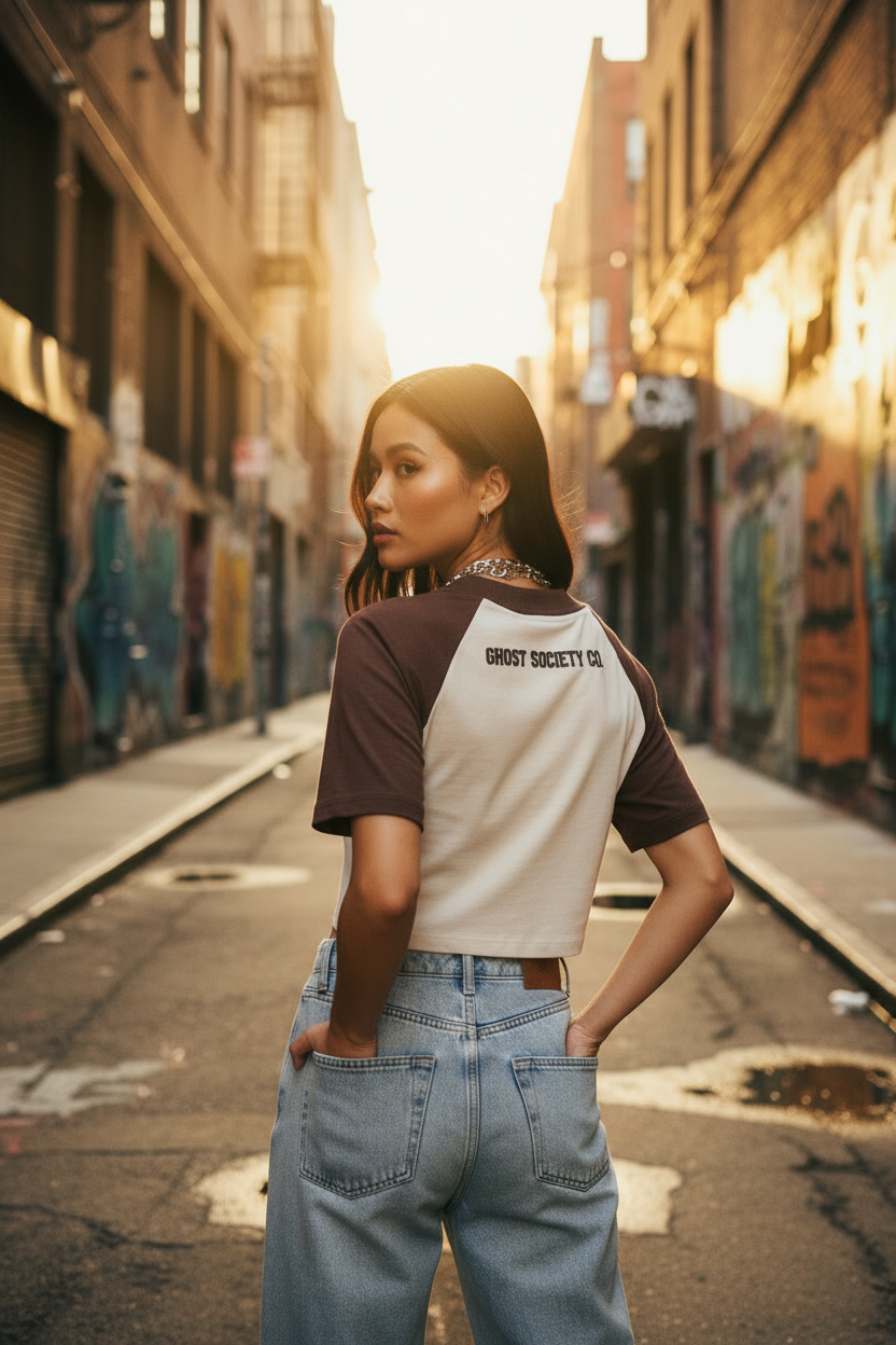 GHOST SOCIETY CO. Women’s Color Block Raglan Crop T-Shirt