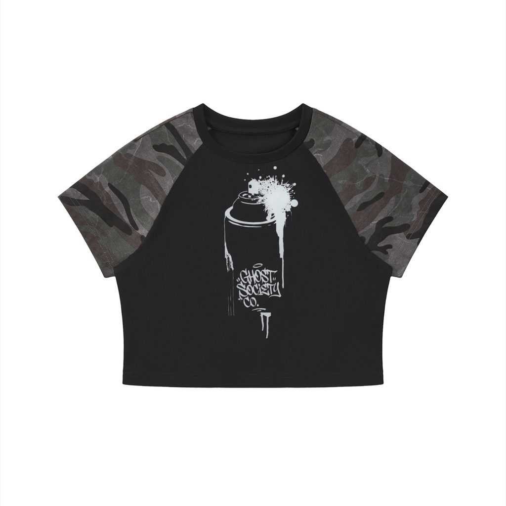 GHOST SOCIETY CO.Women’s Camo Raglan Crop T-Shirt