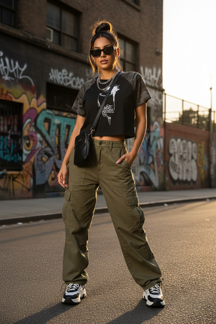 GHOST SOCIETY CO.Women’s Camo Raglan Crop T-Shirt