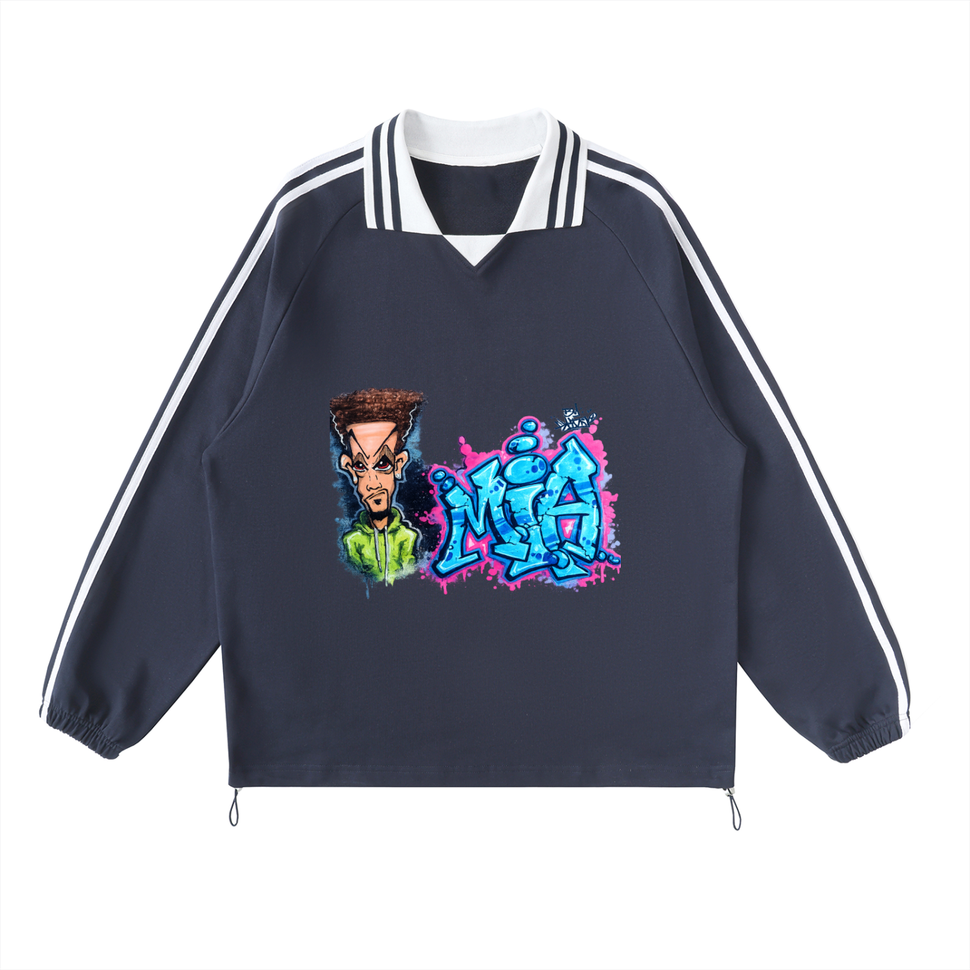 GHOST SOCIETY CO. MIA. Contrast Striped Lapel Collar Sweatshirt