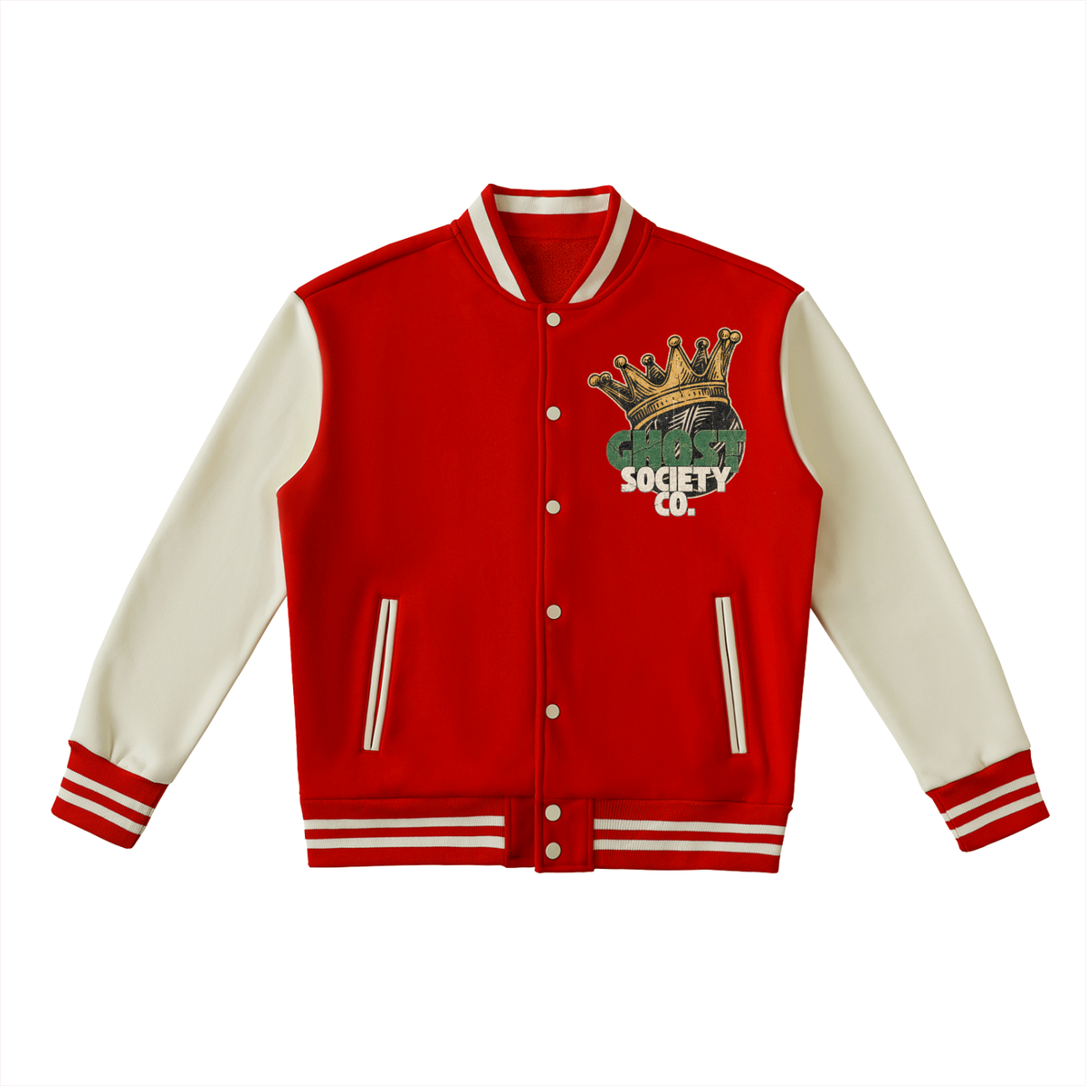 GHOST SOCIETY CO. Two-Tone Fleeced Varsity Jacket