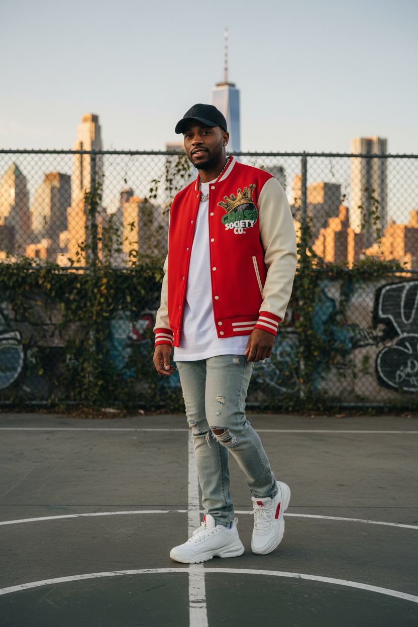 GHOST SOCIETY CO. Two-Tone Fleeced Varsity Jacket