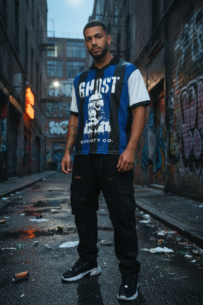 GHOST SOCIETY CO. Unisex Boxy Striped Collared Soccer Jersey