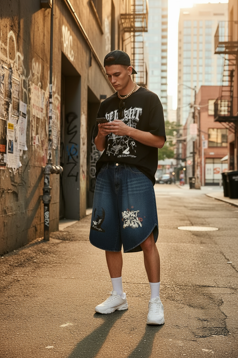Men's Wide Leg Denim Shorts | Ghost Society Co.