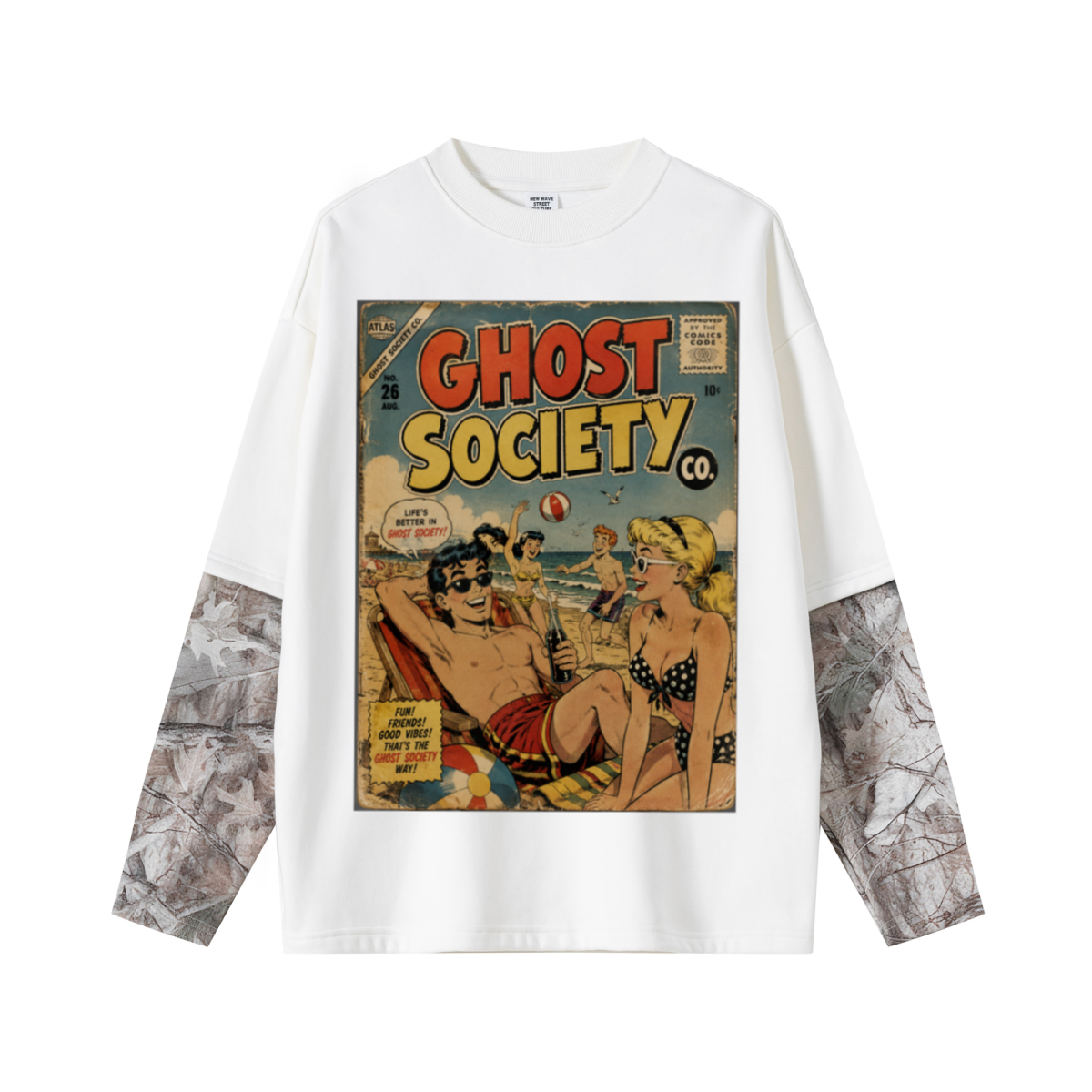 340GSM Men’s Heat Transfer Desert Camouflage Layered Look Long-Sleeve Branch Camouflage