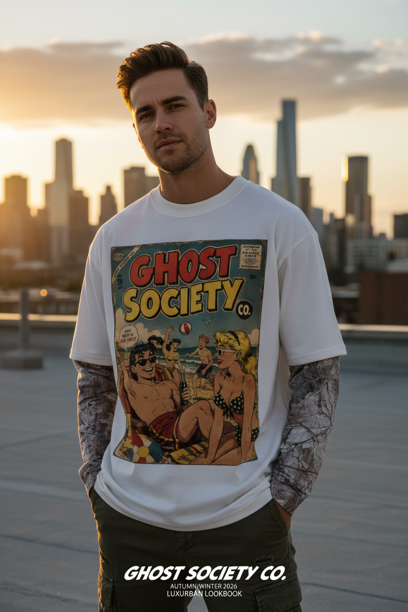 GHOST SOCIETY CO. 340GSM Men’s Heat Transfer Desert Camouflage Layered Look Long-Sleeve